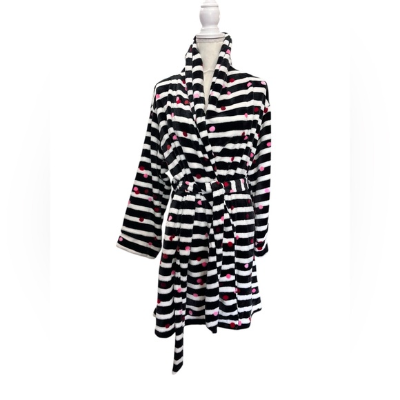 Kate Spade NY Polka Dot Striped Fleece Robe Size M - Picture 2 of 12